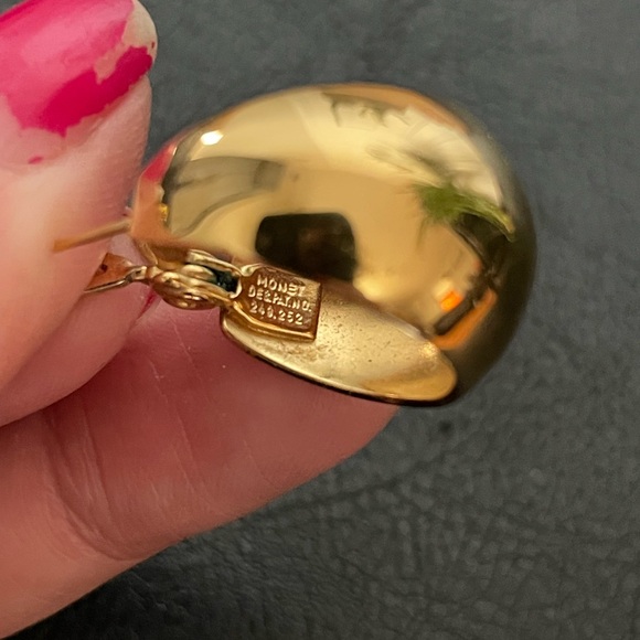 Vintage Monet clips gold plated stamped 50s huge wide tick minimalist - Picture 4 of 6